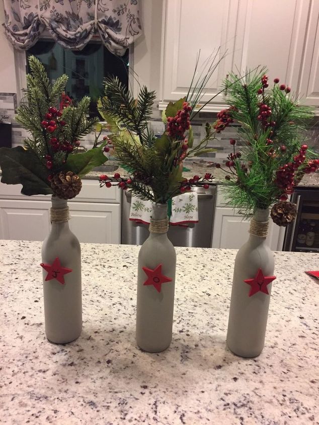 up cycled wine bottles for holiday decorations, Island decorations for Christmas