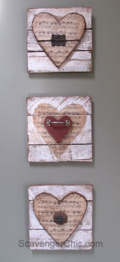 conjunto de tres corazones de palet y chatarra