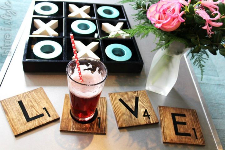 s 20 heartfelt valentine s day gifts for under 20, seasonal holiday decor, valentines day ideas, Stain some wood into fun scrabble coasters
