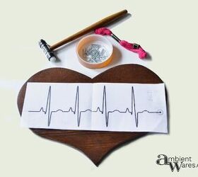 string art heartbeat on thrifted wooden hearts, crafts, repurposing upcycling