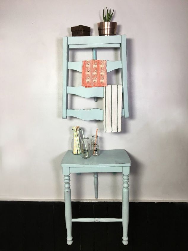 chair turned shelf, shelving ideas