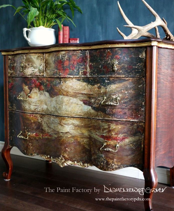 sleeping beauty antique serpentine dresser, painted furniture, repurposing upcycling