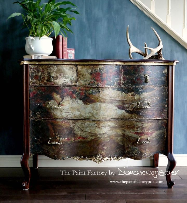 sleeping beauty antique serpentine dresser, painted furniture, repurposing upcycling