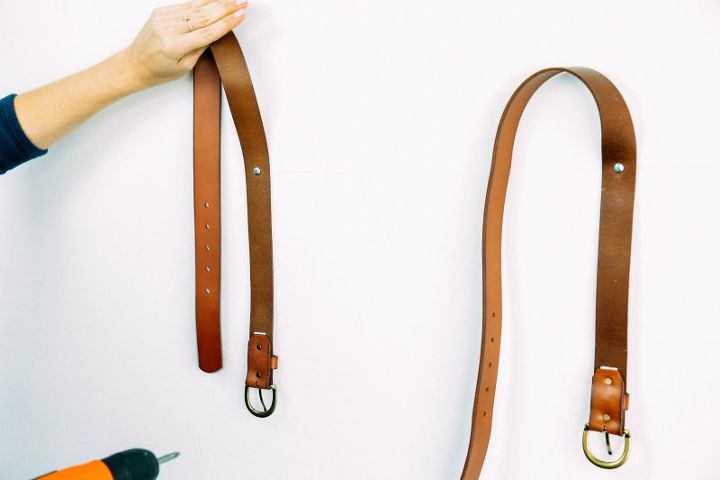 belt upcycle leather strap shelf, shelving ideas