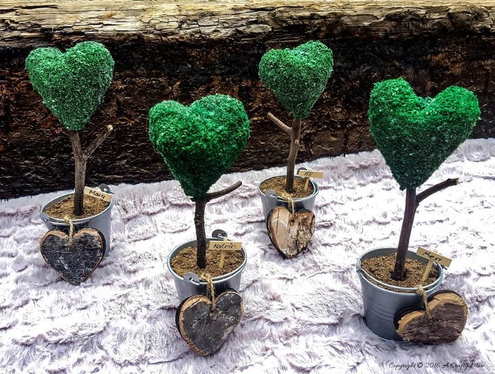faux heart topiary place card holders diy, gardening