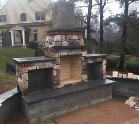 installing stone veneer on outdoor fireplace, concrete masonry, fireplaces mantels, woodworking projects