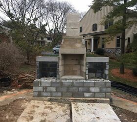 installing stone veneer on outdoor fireplace, concrete masonry, fireplaces mantels, woodworking projects