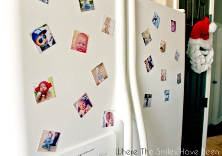 s show off your family photos with these 16 creative ideas, Turn them into fridge magnets