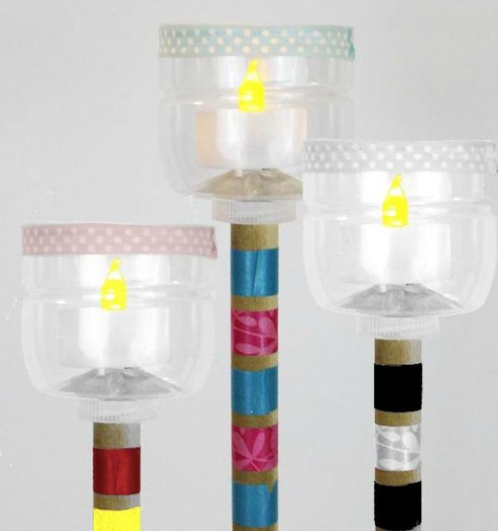 s cut plastic ontainters in half to copy these 16 cool ideas, This plastic torches for your porch