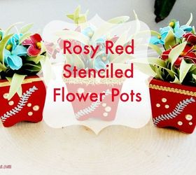Rosy Red Stenciled Flower Pots