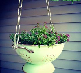 s make your neighbors giggle with these x planter ideas, gardening, Upcycle a colander into a hanging plant