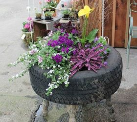 s make your neighbors giggle with these x planter ideas, gardening, Place a tire on three chair legs
