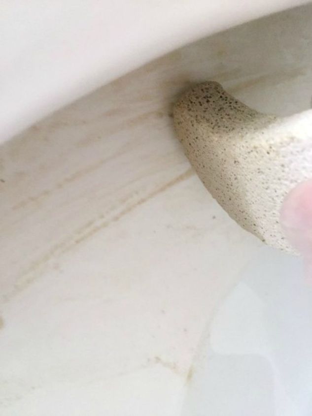 s how to keep dirty bathroom spots clean and fresh much longer, bathroom ideas, cleaning tips, Remove nasty toilet stains with pumice stone