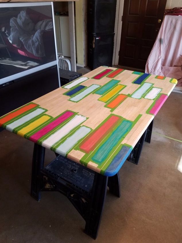 color block kitchen table, kitchen design, painted furniture, First round down
