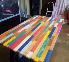 color block kitchen table, kitchen design, painted furniture, Finished with wood stain