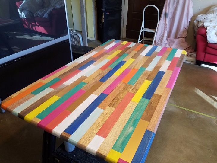 color block kitchen table, kitchen design, painted furniture, Finished with wood stain