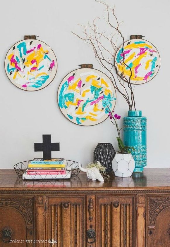 15 formas definitivas de utilizar los aros de bordar en la decoracin de tu casa, DIY Arte moderno con aro de bordar