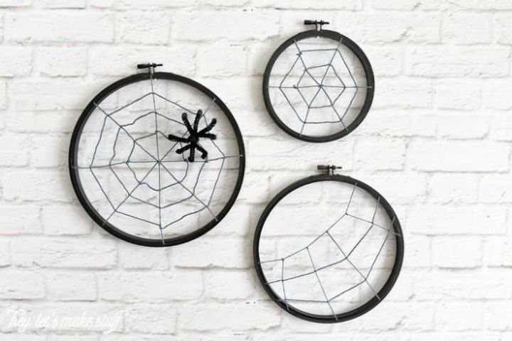 15 ultimate ways to use embroidery hoops in your home decor, Use it as spidery decor for Halloween