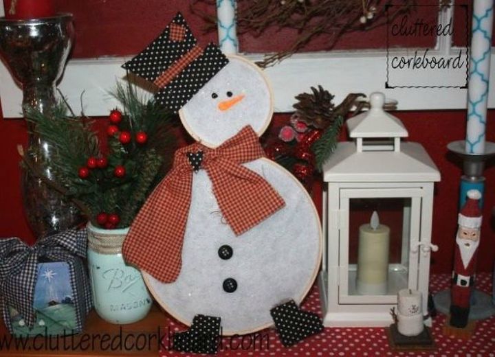 15 ultimate ways to use embroidery hoops in your home decor, Build it up as a embroidery hoop snowman