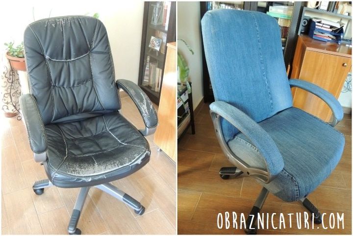 cambio de imagen elegante cubierta de jeans para una vieja silla de oficina