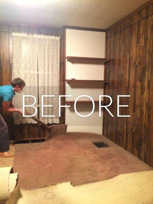 s 7 floor transformations that ll convince you to get rid of your carpet, flooring, reupholster, Before Yucky carpet in a dark room