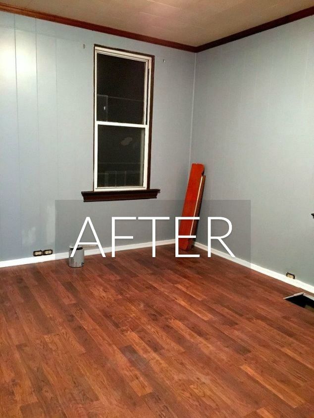 s 7 floor transformations that ll convince you to get rid of your carpet, flooring, reupholster, After Pretty laminate floors and blue walls