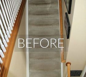s 7 floor transformations that ll convince you to get rid of your carpet, flooring, reupholster, Before Tracked on stairs