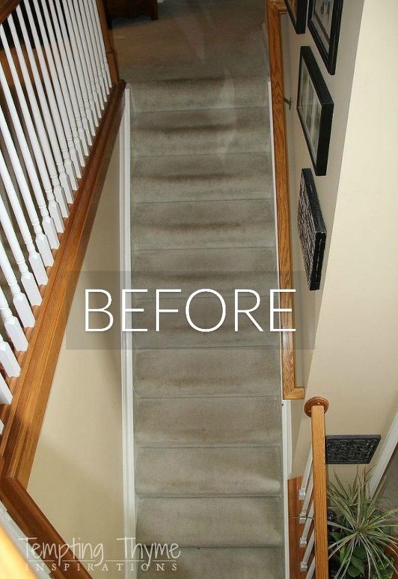 s 7 floor transformations that ll convince you to get rid of your carpet, flooring, reupholster, Before Tracked on stairs