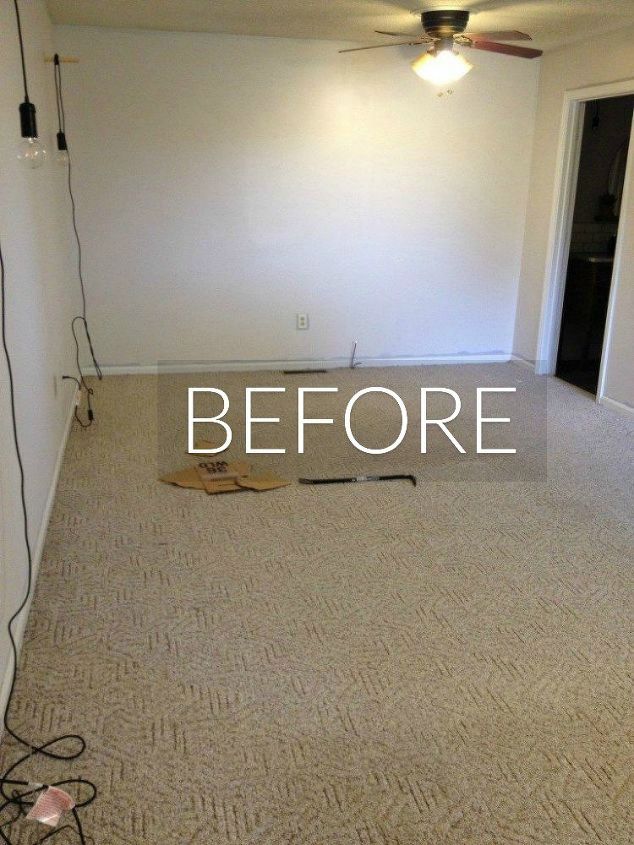7 transformaciones del suelo que le convencern de deshacerse de su alfombra, Antes Una alfombra beige estampada