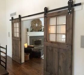 we built double sliding barn style doors for bathroom