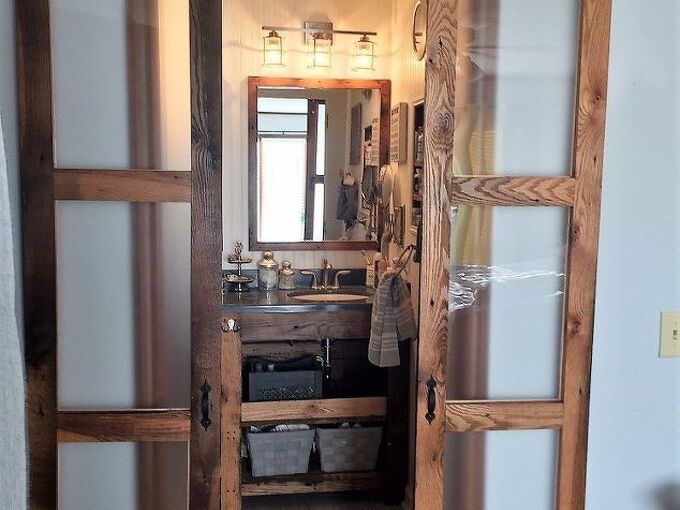 These bypassing barn doors covers a nook right in front of ... How could I make overlapping sliding barn doors? | Hometalk