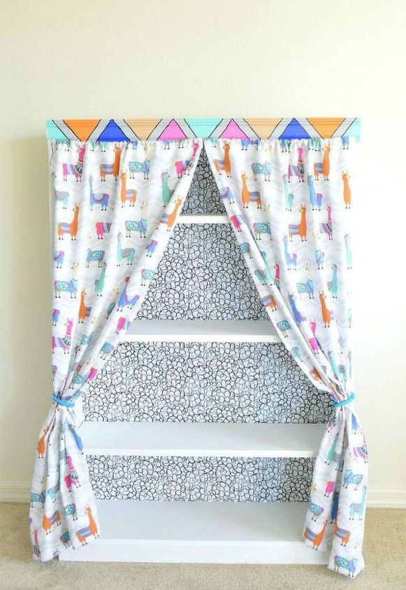 s stop everything these bookshelf redos are ah mazing, shelving ideas, storage ideas, Personalize a kids bookshelf with curtains
