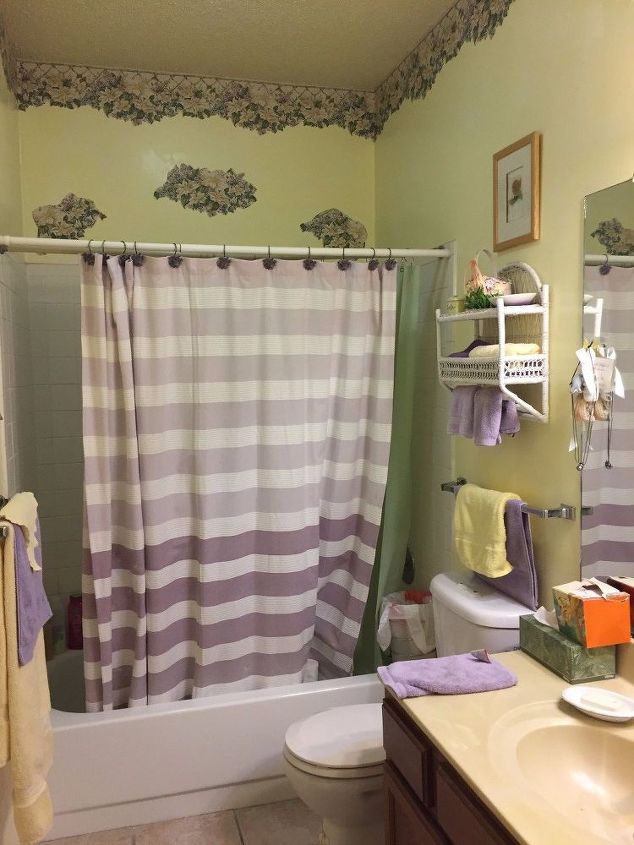 80 s bathroom budget renovation, Before yellow and purple bath