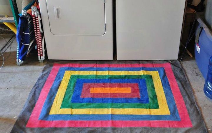 12 easy ways to upgrade your rug in less than 2 hours, Turn a plain drop cloth into a colorful rug