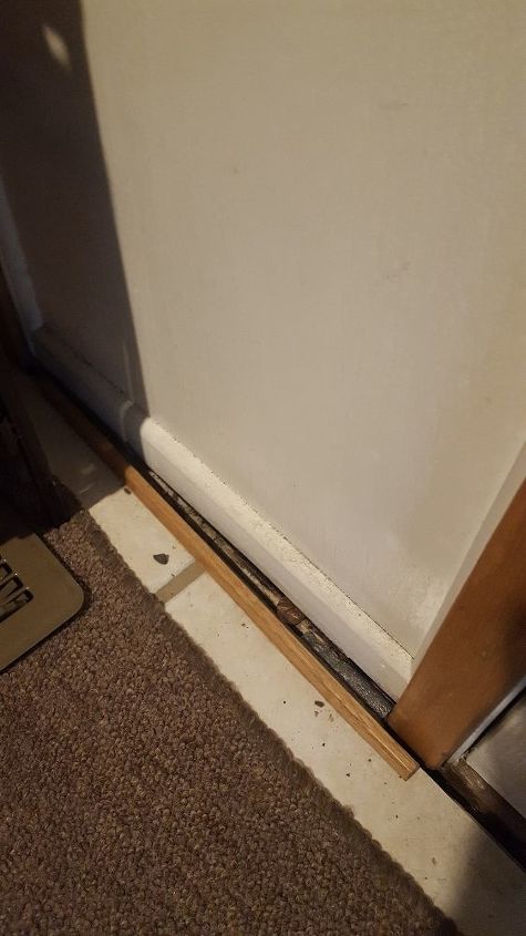 q space between front entry doorway threshold and flooring, flooring