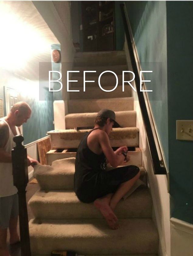say goodbye to your carpet stairs with these brilliant transformations, Before A boring plain jane staircase