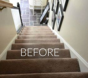 say goodbye to your carpet stairs with these brilliant transformations, Before Pink shredding carpet