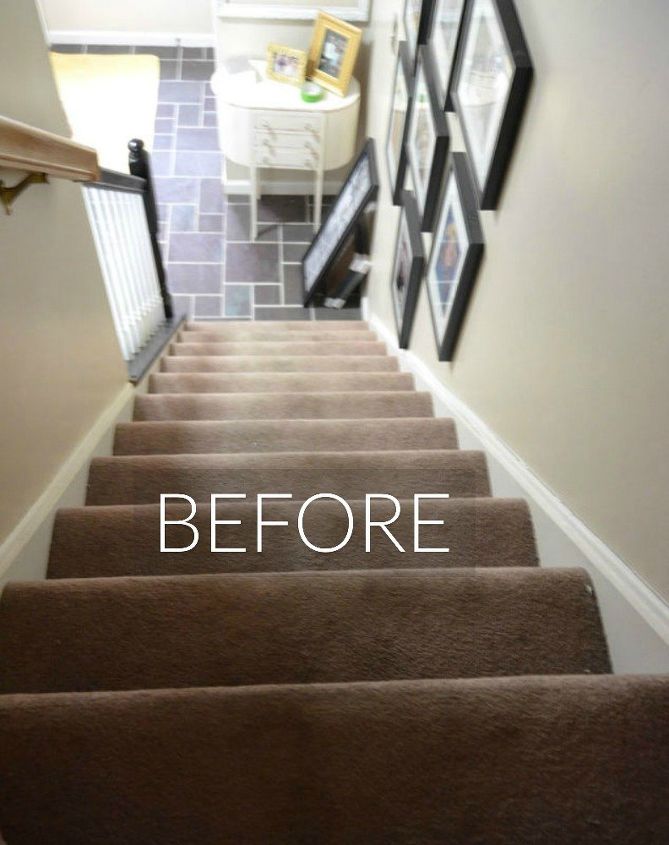 say goodbye to your carpet stairs with these brilliant transformations, Before Pink shredding carpet