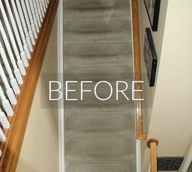 say goodbye to your carpet stairs with these brilliant transformations, Before Dusted white carpet