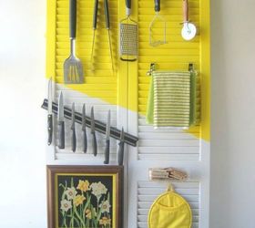 add more kitchen space with these 13 brilliant hook hacks, Spray paint an old shutter door add hooks