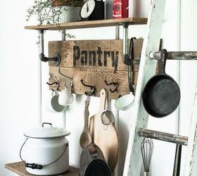 add more kitchen space with these 13 brilliant hook hacks, Add coat hooks to a pallet board shelf