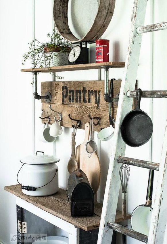 add more kitchen space with these 13 brilliant hook hacks, Add coat hooks to a pallet board shelf