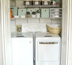 11 ways to update your dark and dingy laundry room for under 100, Use matching bins and baskets for everything