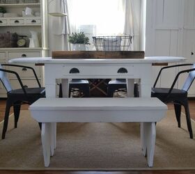 dining table bench refinish with country chic paint, outdoor furniture, painted furniture