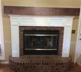 i love my updated brick fireplace, concrete masonry, fireplaces mantels, New fireplace before decor
