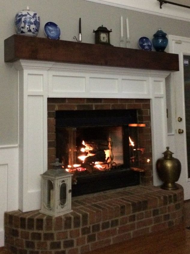 i love my updated brick fireplace, concrete masonry, fireplaces mantels, All done