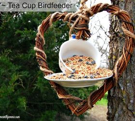 diy tea cup birdfeeder, outdoor living