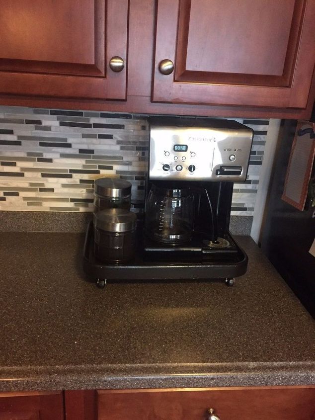 rolling coffee station for the kitchen counter, Then rolls back under my cabinet