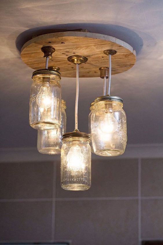 diy mason jar chandelier, lighting, mason jars