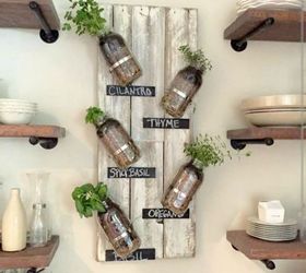 s get rid of kitchen countertop clutter with 13 clever mason jar ideas, countertops, kitchen design, mason jars, organizing, Or mount that herb garden on your wall